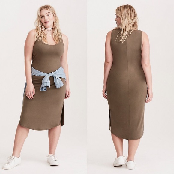 torrid Dresses & Skirts - Torrid Olive Jersey Knit Side Slit Tank Dress